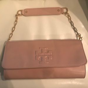 Tory Burch soft leather clutch with gold chain